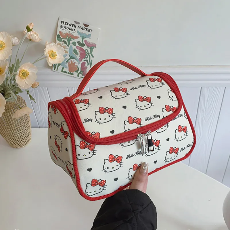 Sanrio Hello Kitty Canvas Makeup Bag Women's Red-2
