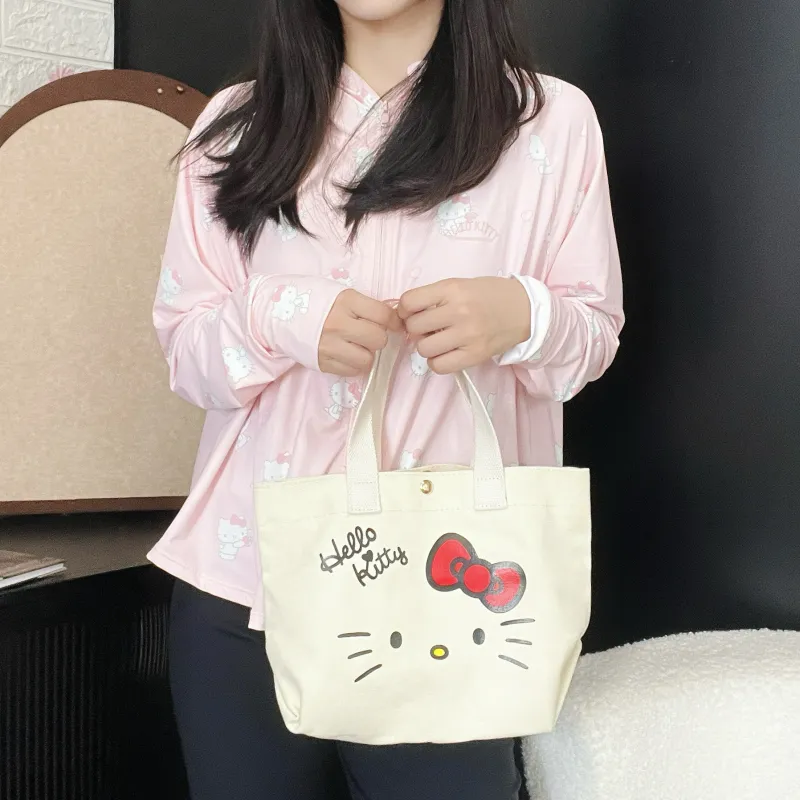 Sanrio Hello Kitty Collaboration Canvas Handbag Women's Ecru-2