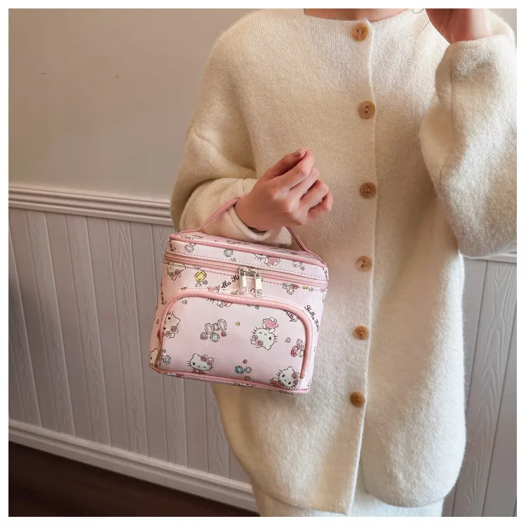 Sanrio Hello Kitty Canvas Makeup Bag Women's Pink-1