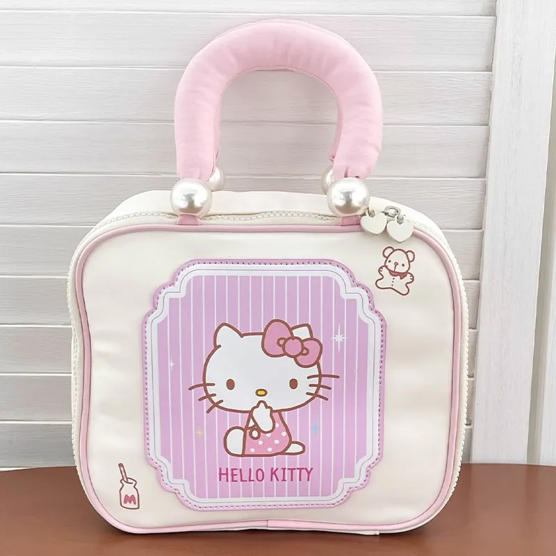 Sanrio Hello Kitty Polyester Makeup Bag Women's Pink White-1