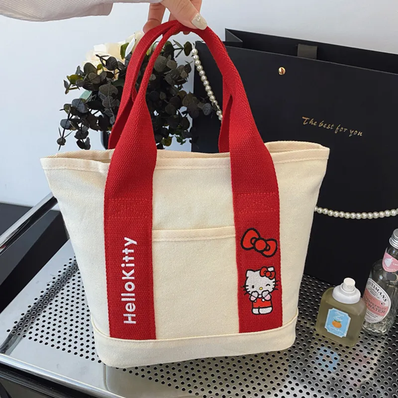 Sanrio Hello Kitty Canvas Bag, Handbag Women's Beige-1