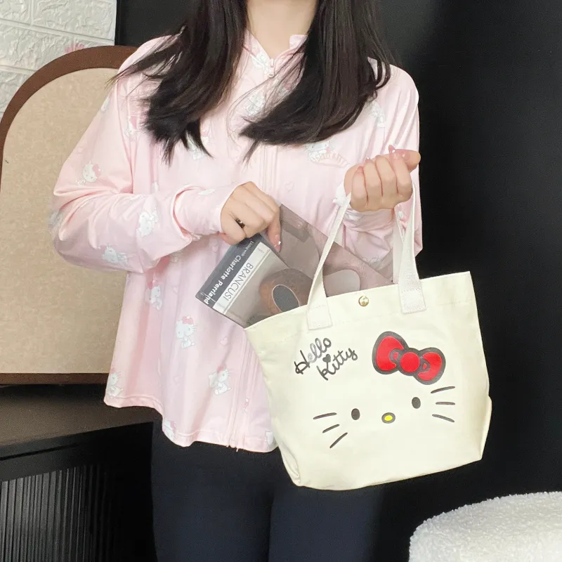 Sanrio Hello Kitty Collaboration Canvas Handbag Women's Ecru-4