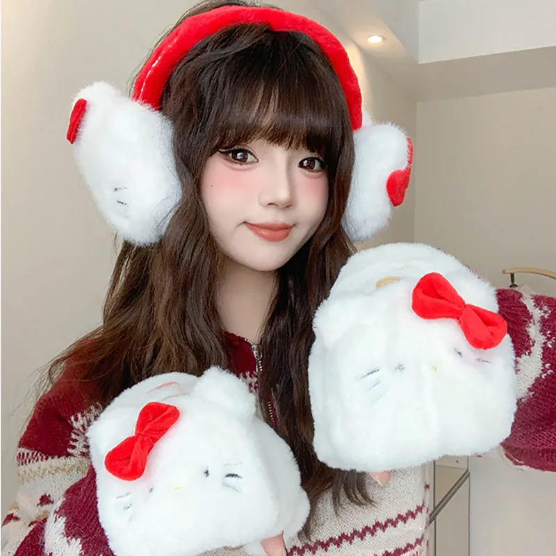 Hello Kitty Polyester Knit Gloves Unisex Red White-4