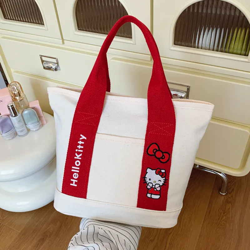 Sanrio Hello Kitty Canvas Bag, Handbag Women's Beige-5