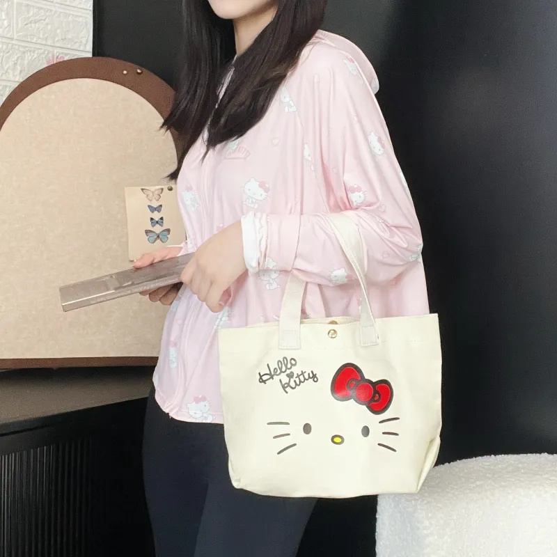 Sanrio Hello Kitty Collaboration Canvas Handbag Women's Ecru-3