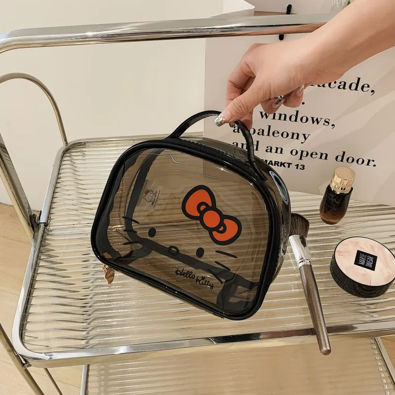 Sanrio Hello Kitty PVC Makeup Bag Women's Black-4