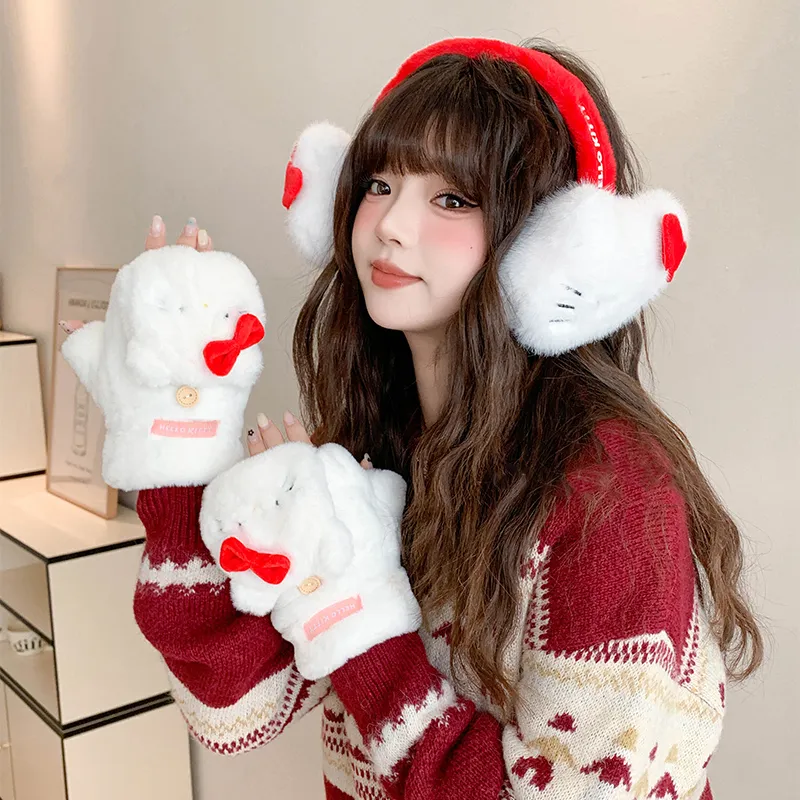 Hello Kitty Polyester Knit Gloves Unisex Red White-1
