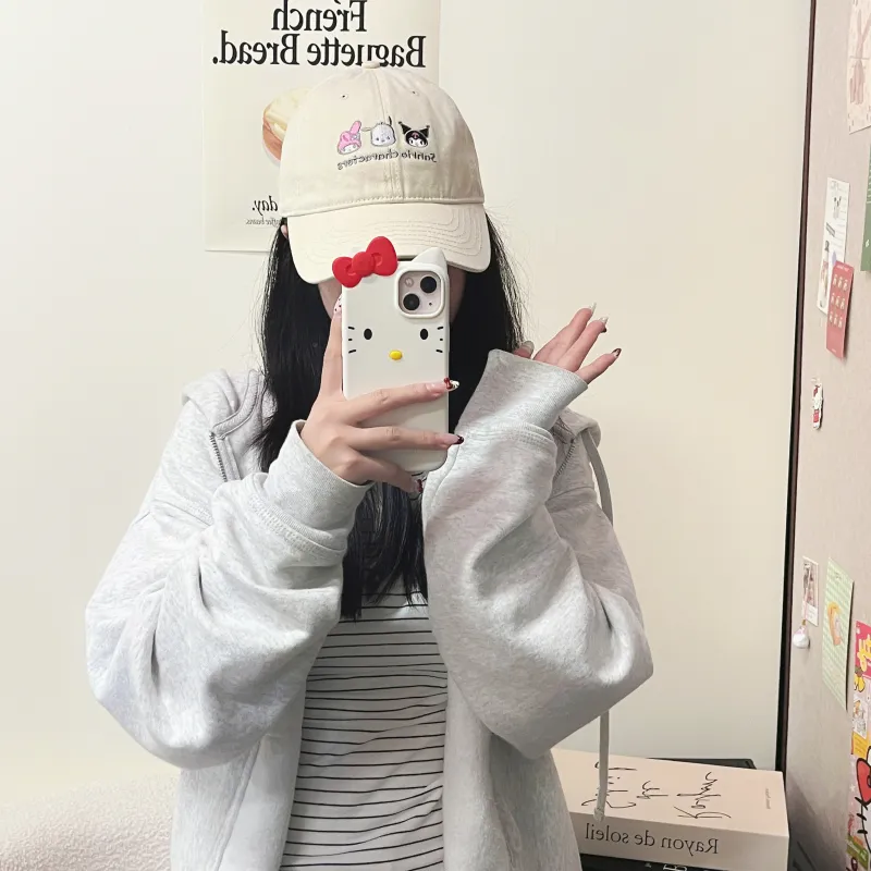 Hello Kitty x Sanrio Cotton Baseball Caps Women's Milk White-1
