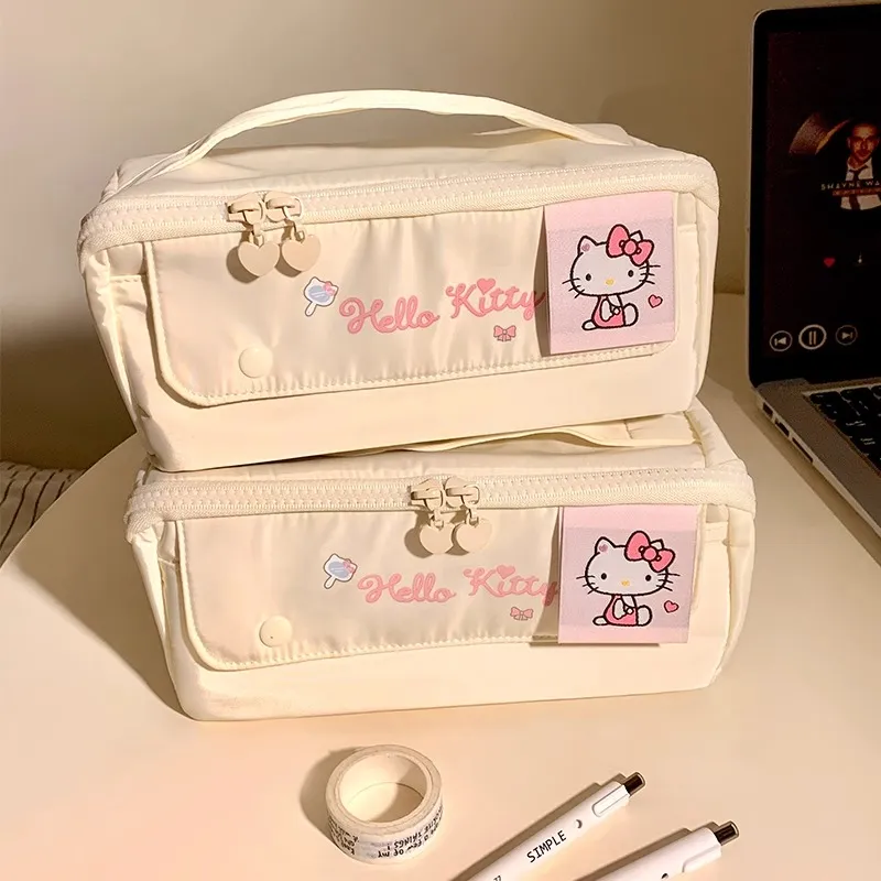 Sanrio Hello Kitty Polyester Handbag Makeup Bag Women's Beige-3