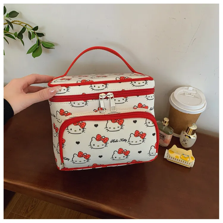 Sanrio Hello Kitty Canvas Makeup Bag Women's Red-4