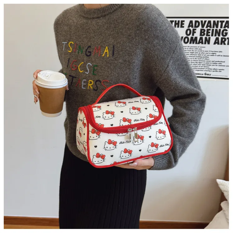 Sanrio Hello Kitty Canvas Makeup Bag Women's Red-1