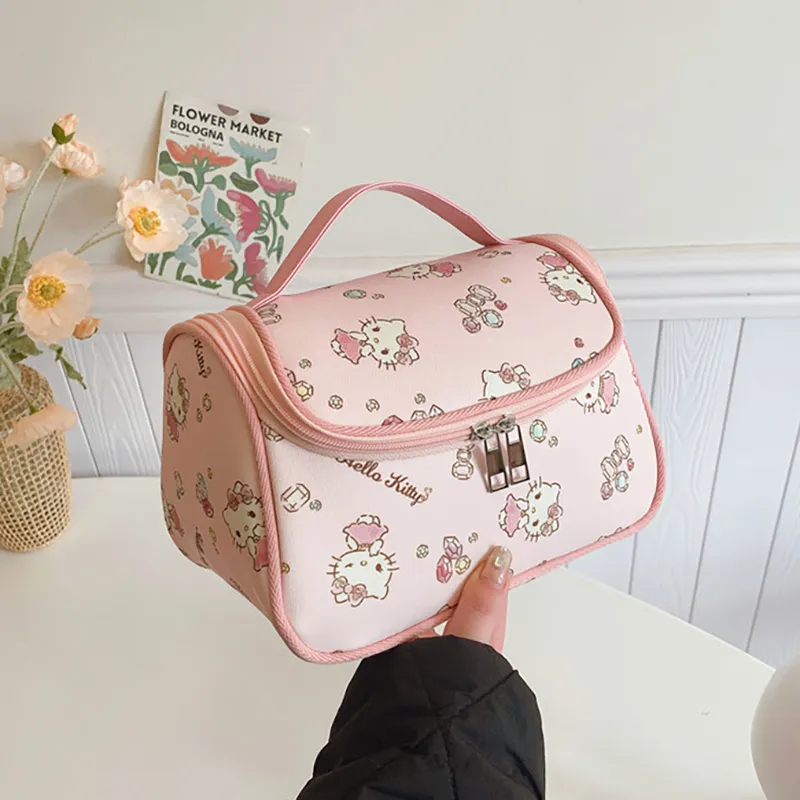 Sanrio Hello Kitty Canvas Makeup Bag Women's Pink-3