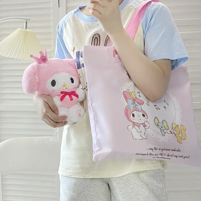 Sanrio Canvas Tote Bag, Shopping Bag, Shoulder Bag Regular Unisex White Pink-2
