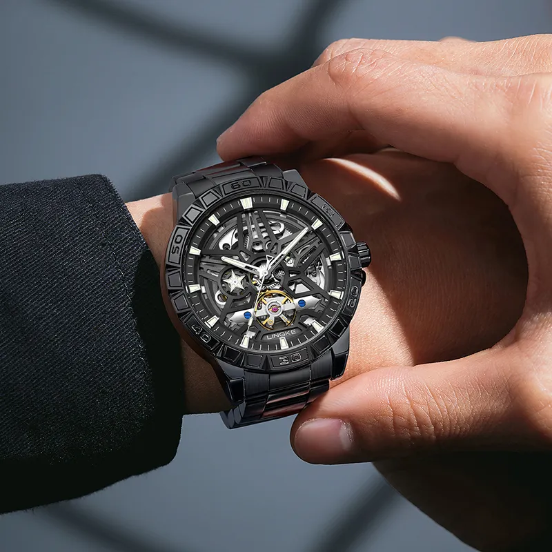 LINGKE Automatic Mechanical Movement Stainless Steel Watchband Watch Men's Watches Black Dial-2
