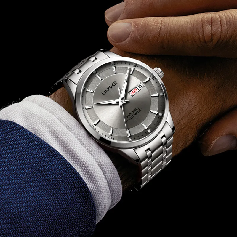 LINGKE Automatic Mechanical Movement Watch Men's Watches Gray Dial-3