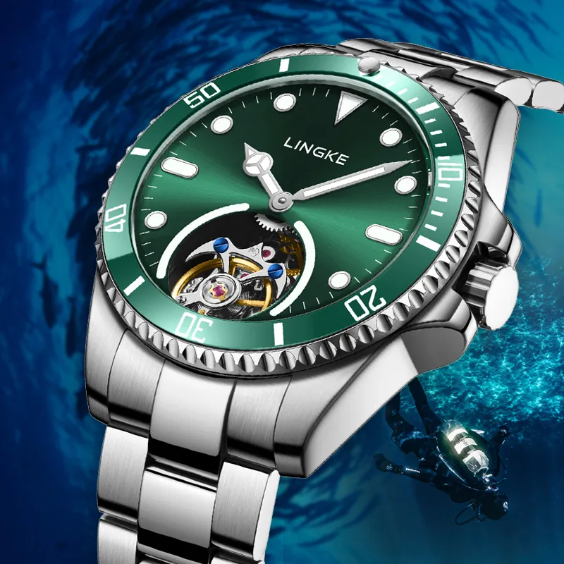 LINGKE Automatic Mechanical Movement Watch Men's Watches Green Dial-2