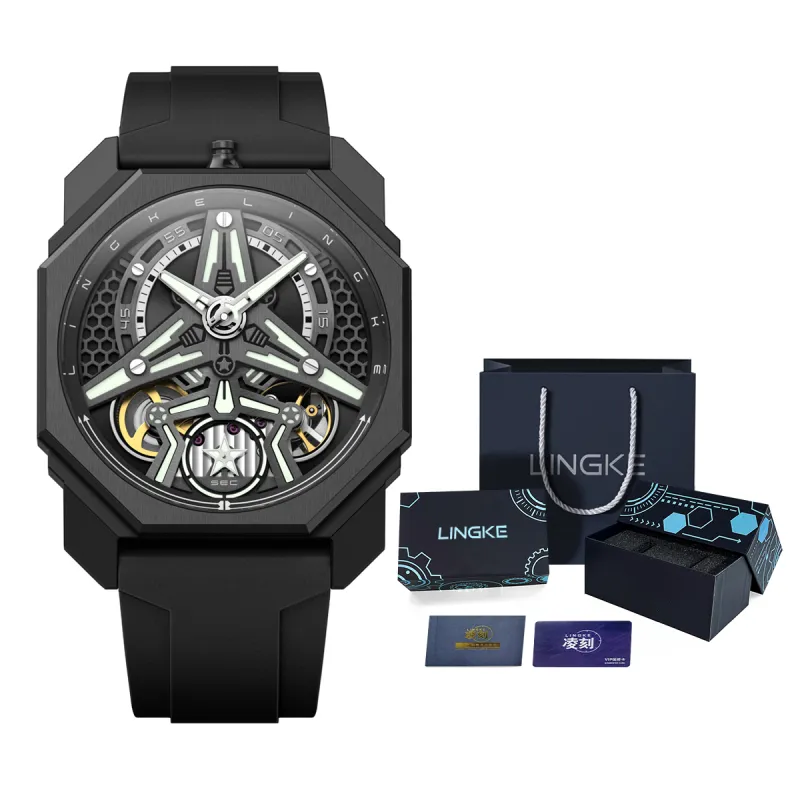 LINGKE Starship Collection Automatic Mechanical Movement Silicone Strap Watch Men's Watches Cut-Out Dial-1