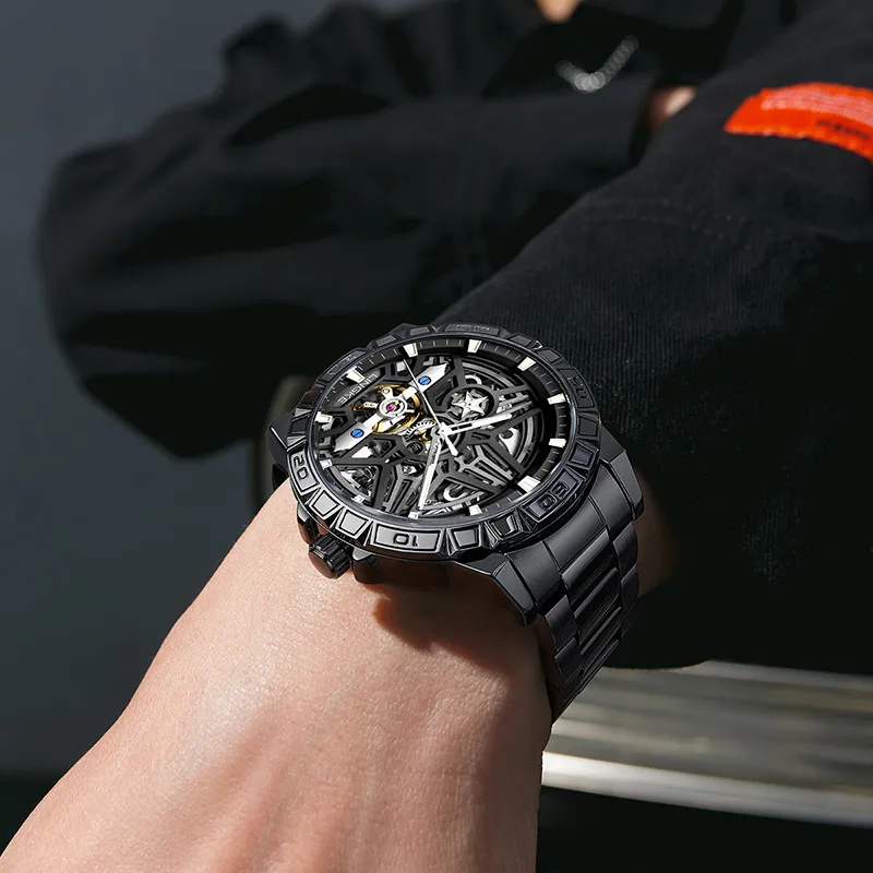LINGKE Automatic Mechanical Movement Stainless Steel Watchband Watch Men's Watches Black Dial-4