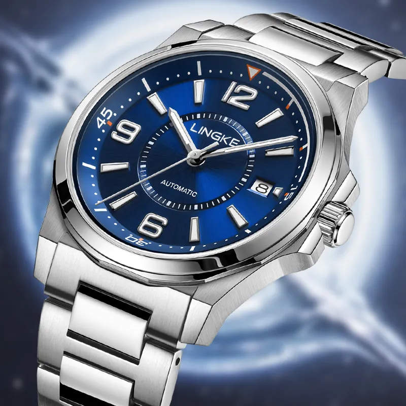 LINGKE Mechanical Movement Watch Men's Watches Blue Dial-3