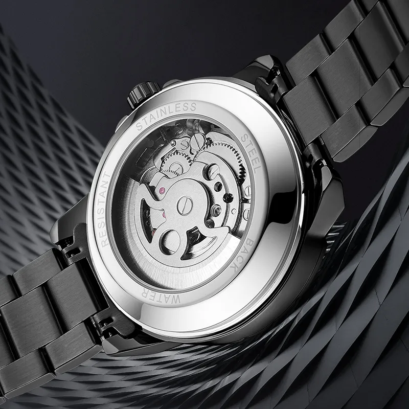 LINGKE Automatic Mechanical Movement Stainless Steel Watchband Watch Men's Watches Black Dial-5