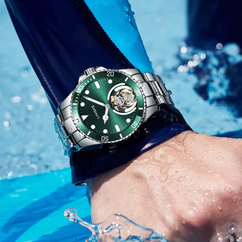 LINGKE Automatic Mechanical Movement Watch Men's Watches Green Dial-3