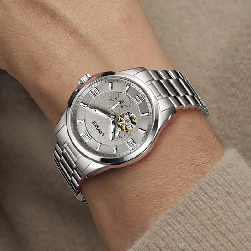 LINGKE Automatic Mechanical Movement Watch Men's Watches White Dial-8