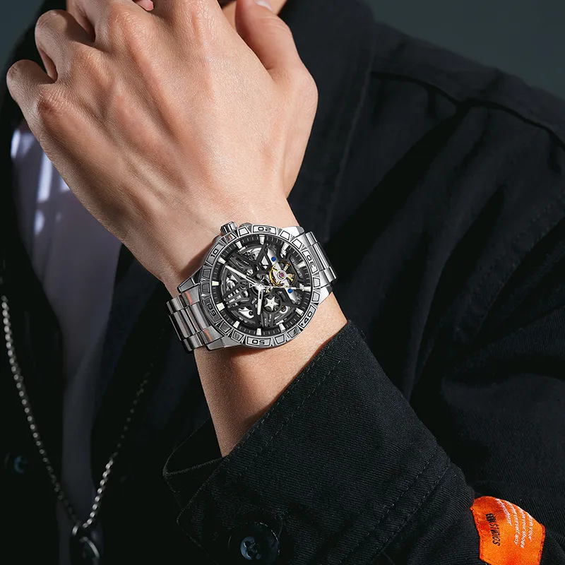 LINGKE Automatic Mechanical Movement Stainless Steel Watchband Watch Men's Watches Black Dial-8