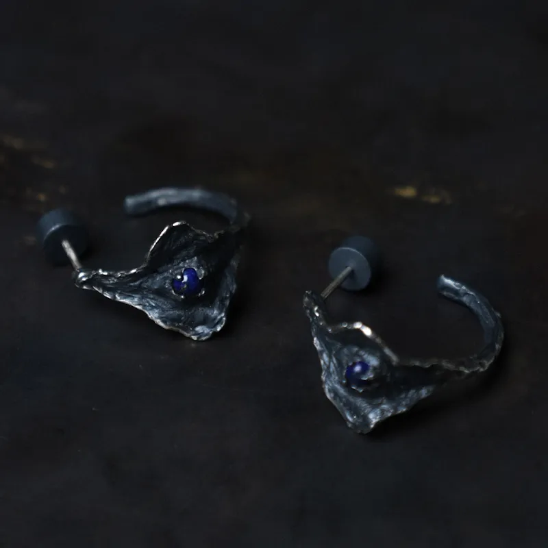 M.Wong #Good Luck 925 Sterling Silver Inlay Gemstone Fortune And Wealth Attraction Starry Eye Earrings Unisex-4