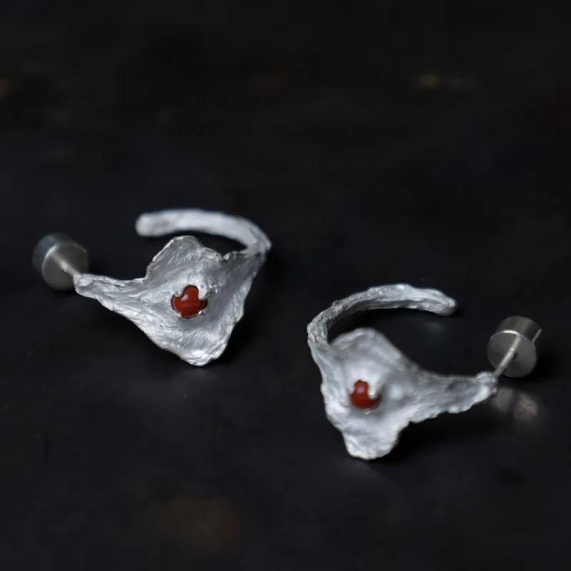 M.Wong #Good Luck 925 Sterling Silver Inlay Gemstone Fortune And Wealth Attraction Starry Eye Earrings Unisex-1