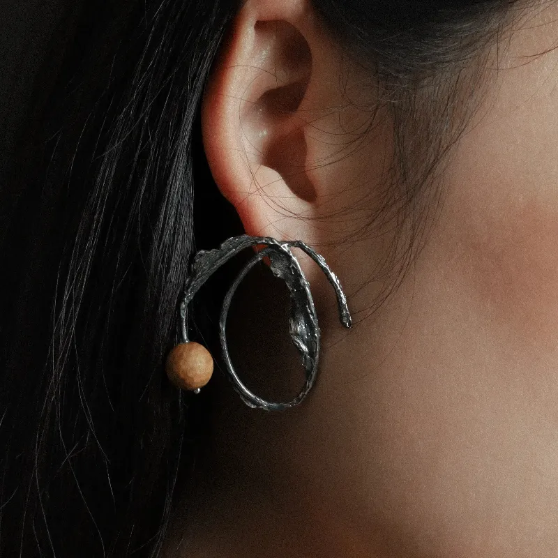 M.Wong 925 Sterling Silver Inlay Rose Quartz With Tiger's Eye Stud Hoop Earrings Women's-4