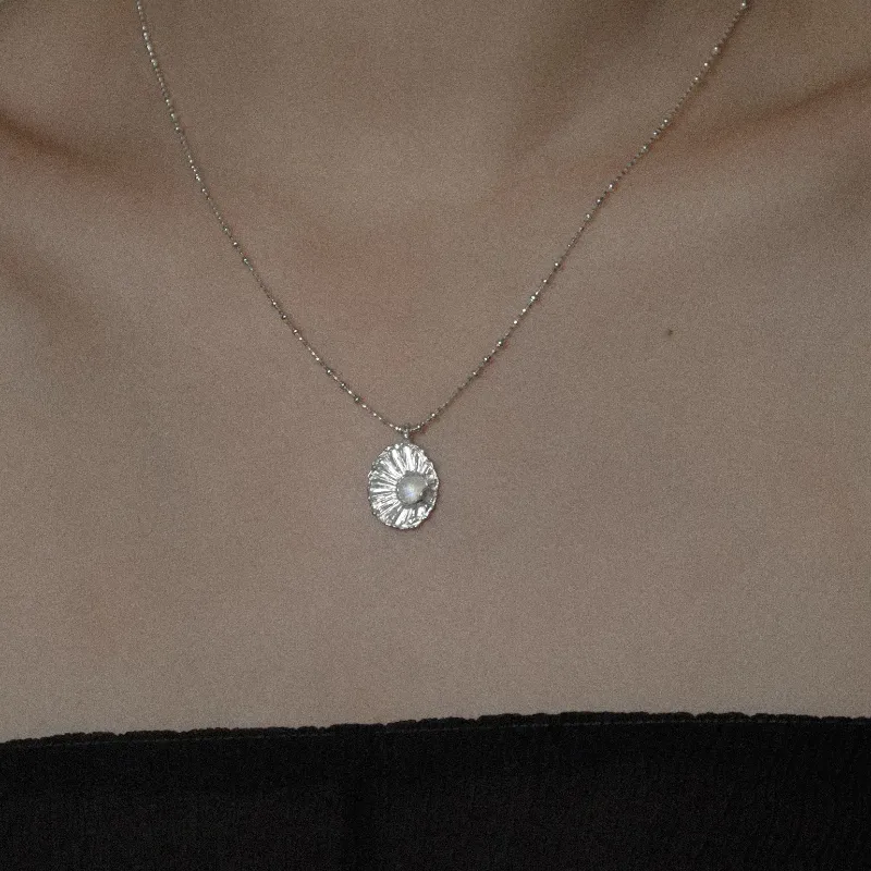 M.Wong 925 Sterling Silver Inlay Moonstone Shimmer Layering Collarbone Chain Necklace Women's-2