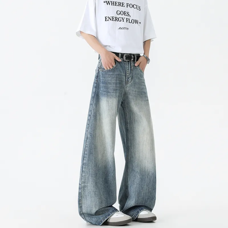 WELTER EXPERIMENT Fashion Versatile Jeans Unisex Blue Shades Single Item-3