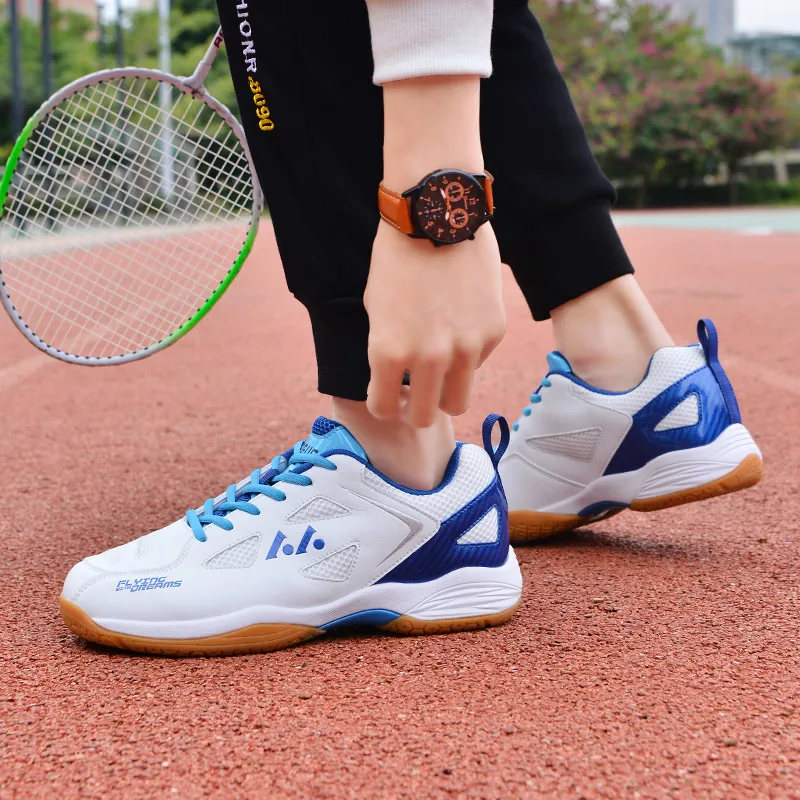 LEFUS Badminton Shoes Unisex Low Top White Blue-5