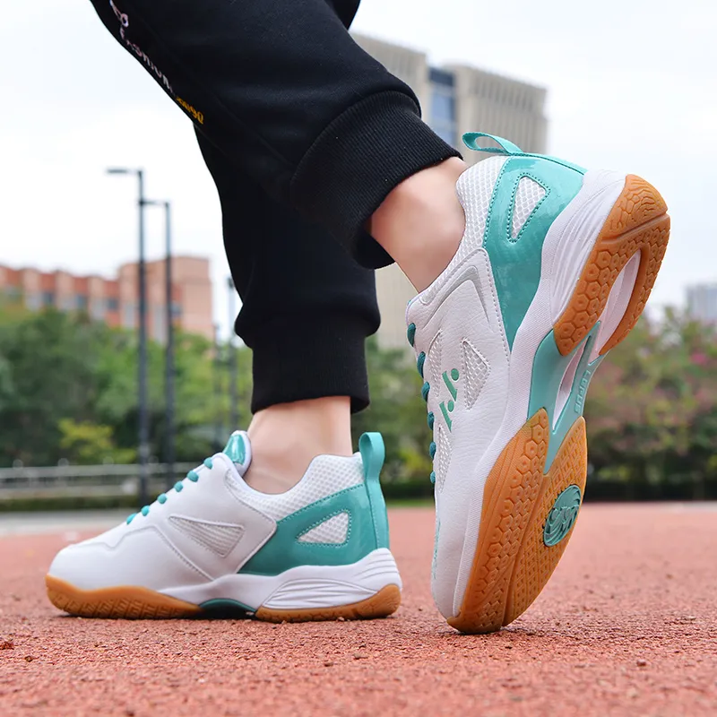 LEFUS Low Top Badminton Shoes Unisex White Green Blue-5
