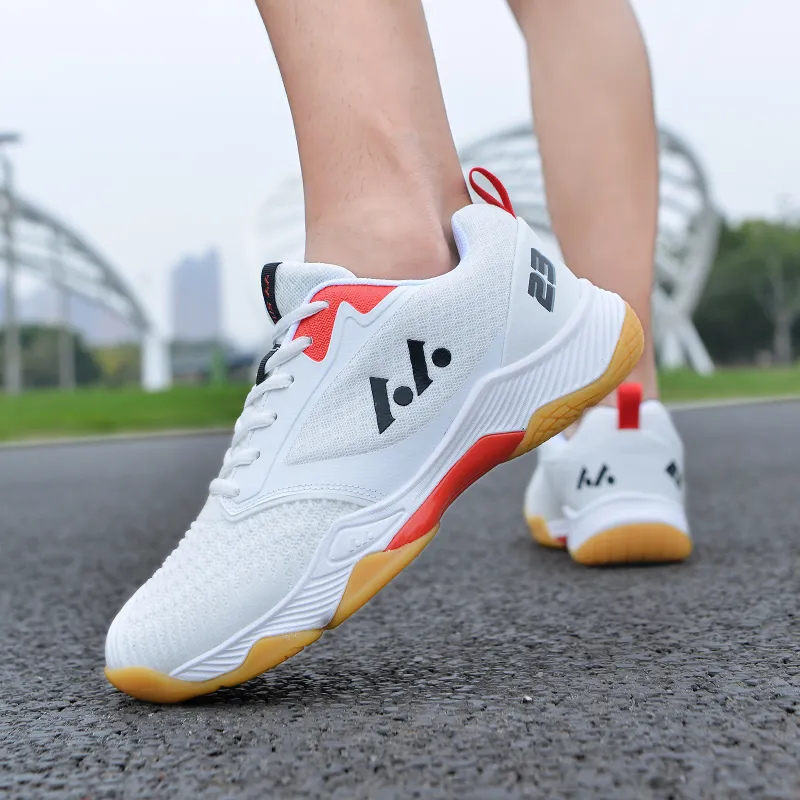 LEFUS Cushioning Anti Slip And Wear Resistant Coverage Low Top Badminton Shoes Unisex White Red-8