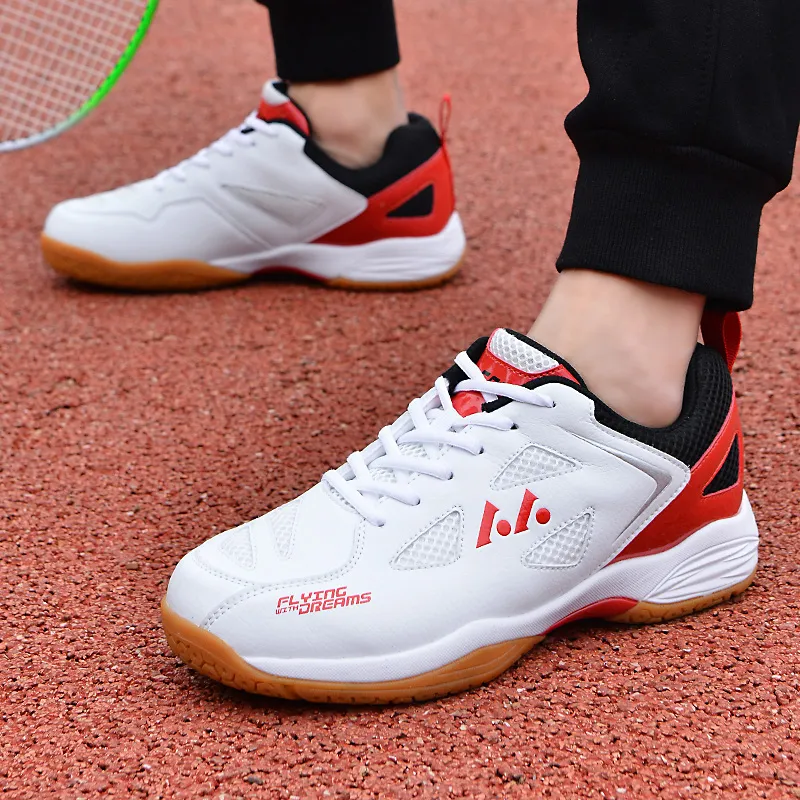 LEFUS Low Top Badminton Shoes Unisex White Red-5