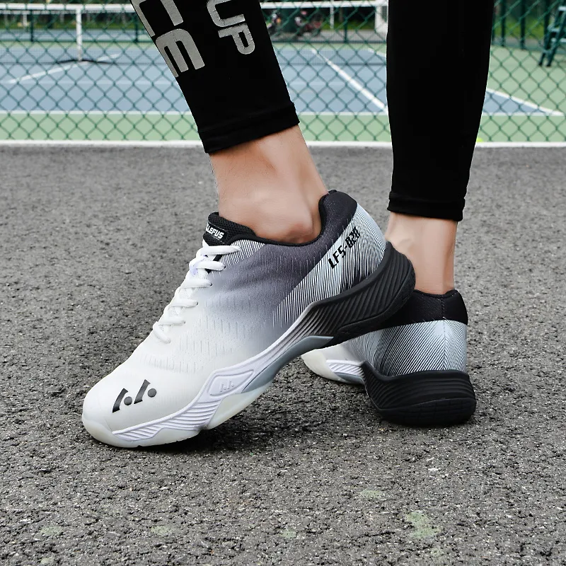 LEFUS Cushioned Slip Resistant Abrasion Resistant Breathable Low Top Badminton Shoes Unisex White Black-5
