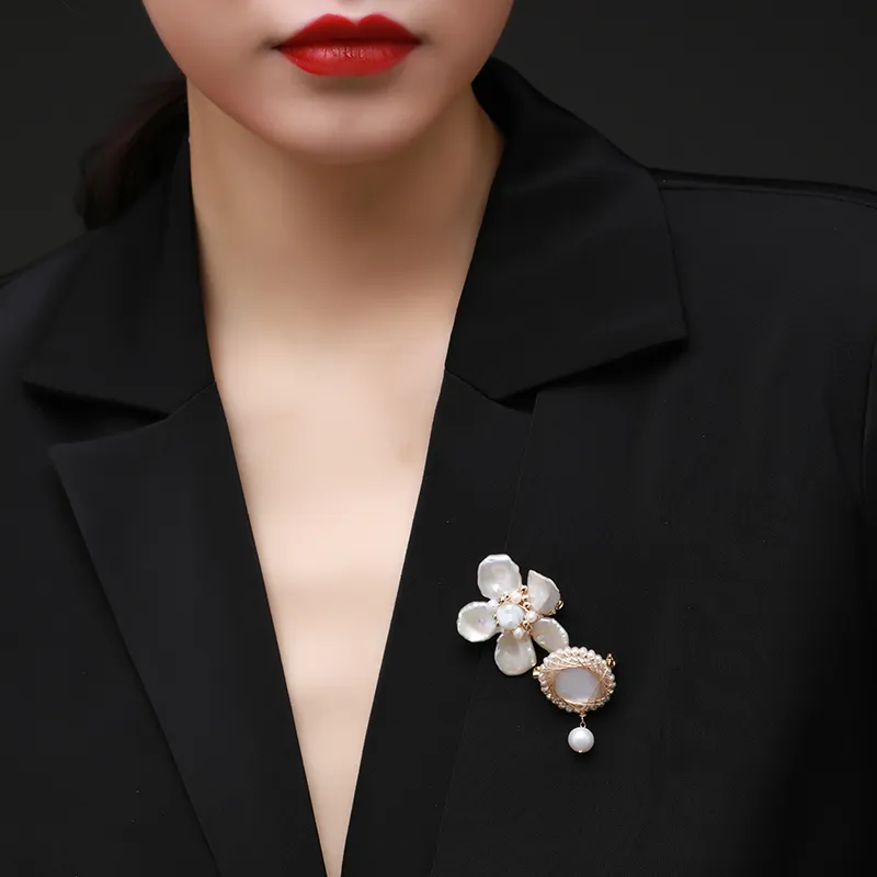 COCOKIM Freshwater Pearl Brooches Unisex Gold-3