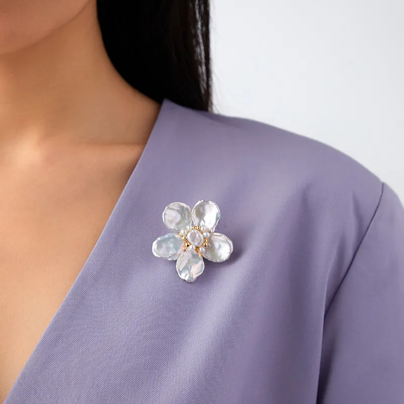 COCOKIM Freshwater Pearl Brooches Unisex Gold-2
