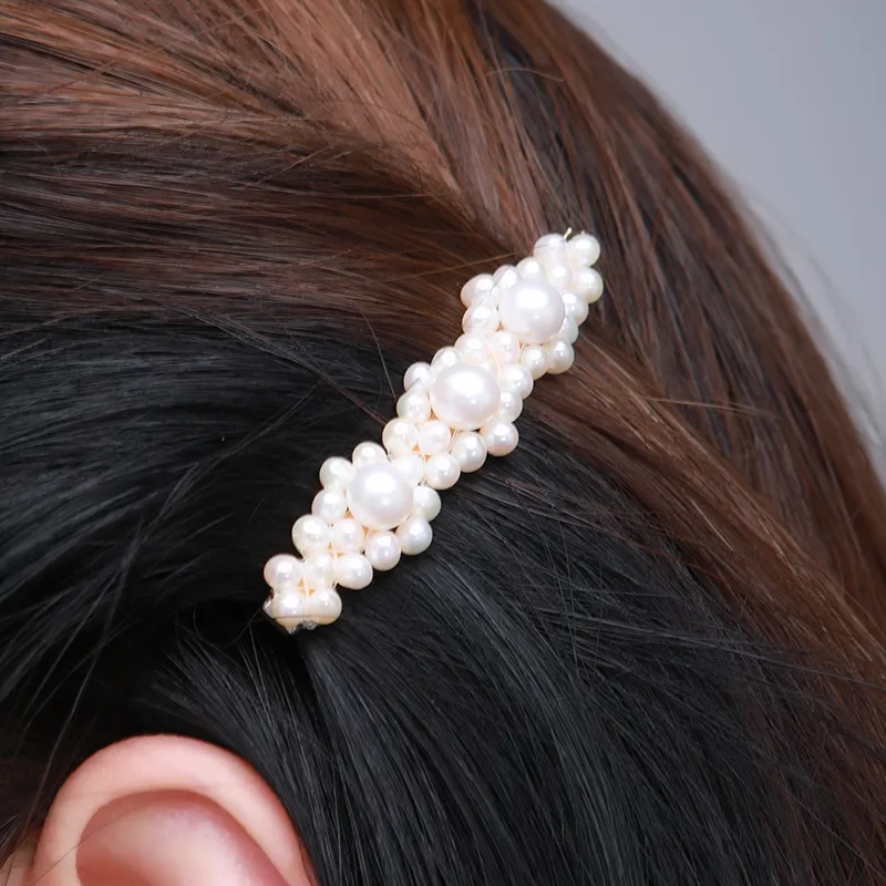 COCOKIM Freshwater Pearl Hair Clips Women's Gold-3