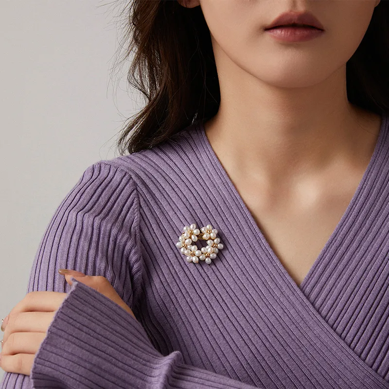 COCOKIM Freshwater Pearl Brooches Unisex Gold-1