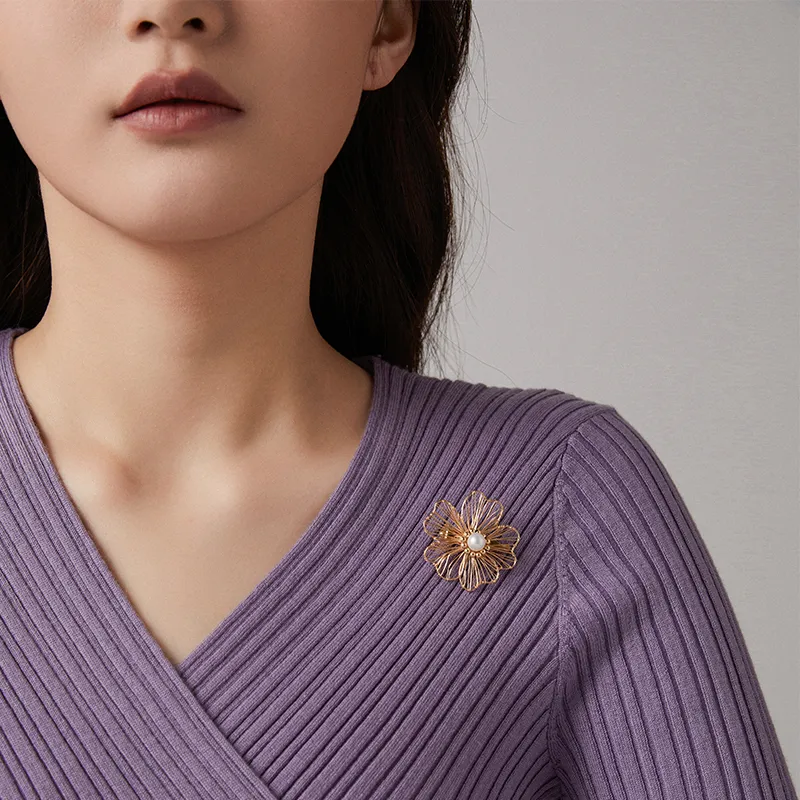 COCOKIM Freshwater Pearl Brooches Unisex Gold-1