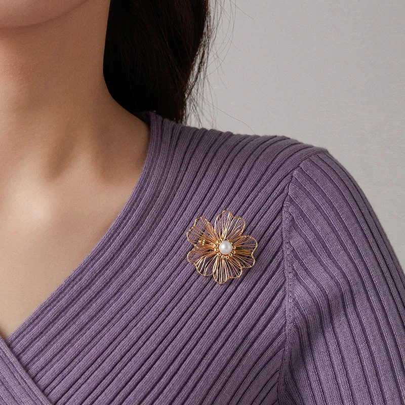 COCOKIM Freshwater Pearl Brooches Unisex Gold-2