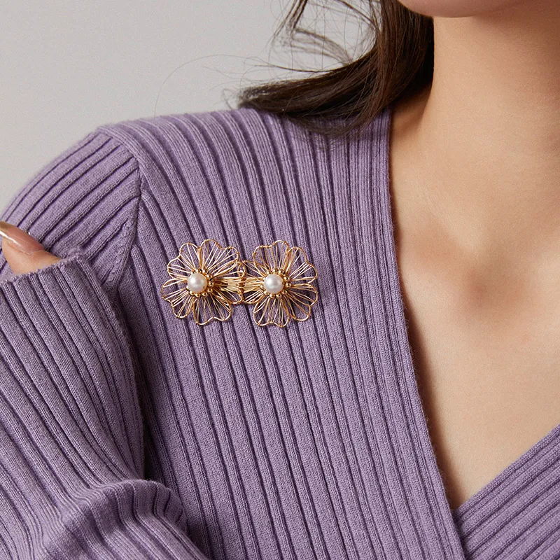 COCOKIM Freshwater Pearl Brooches Unisex Gold-2