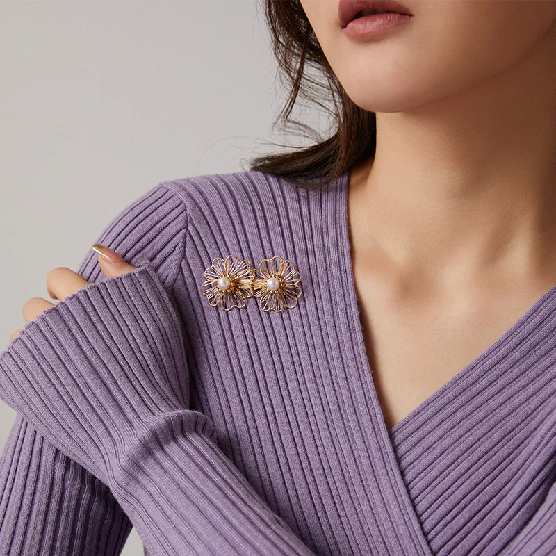 COCOKIM Freshwater Pearl Brooches Unisex Gold-1