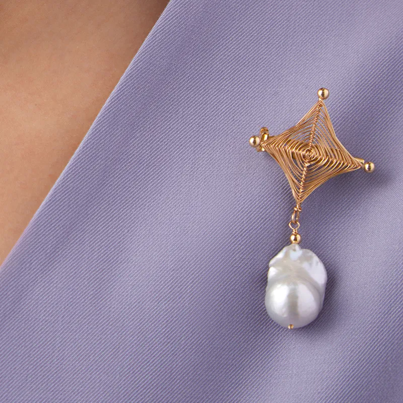 COCOKIM Freshwater Pearl Brooches Unisex Gold-3