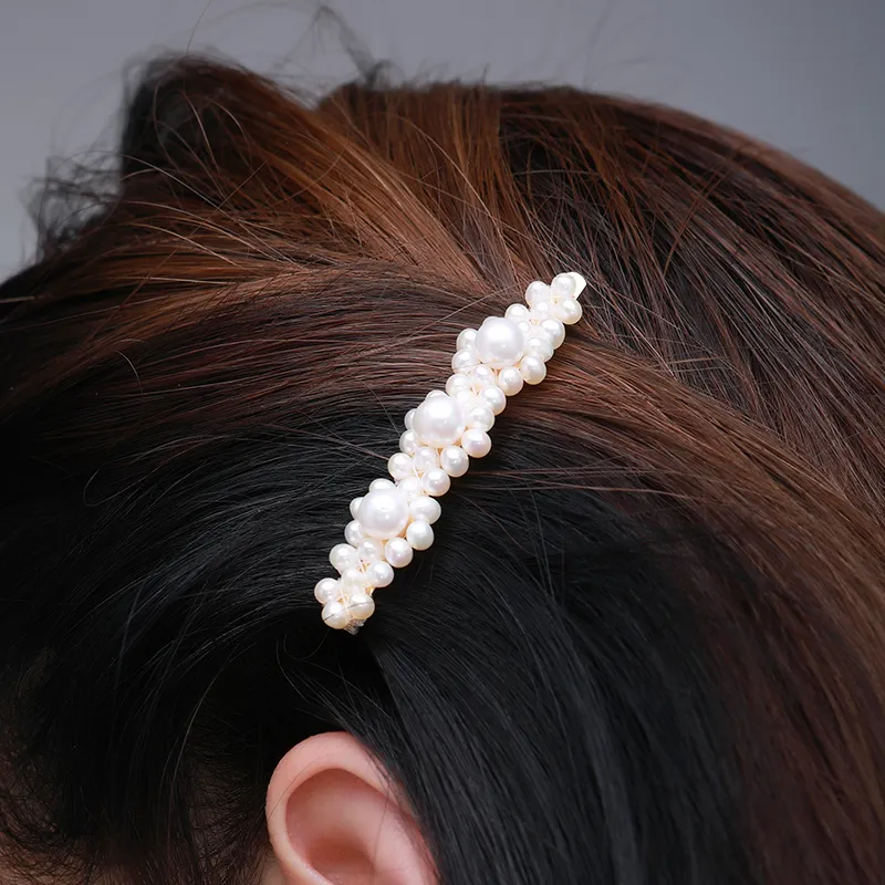 COCOKIM Freshwater Pearl Hair Clips Women's Gold-2
