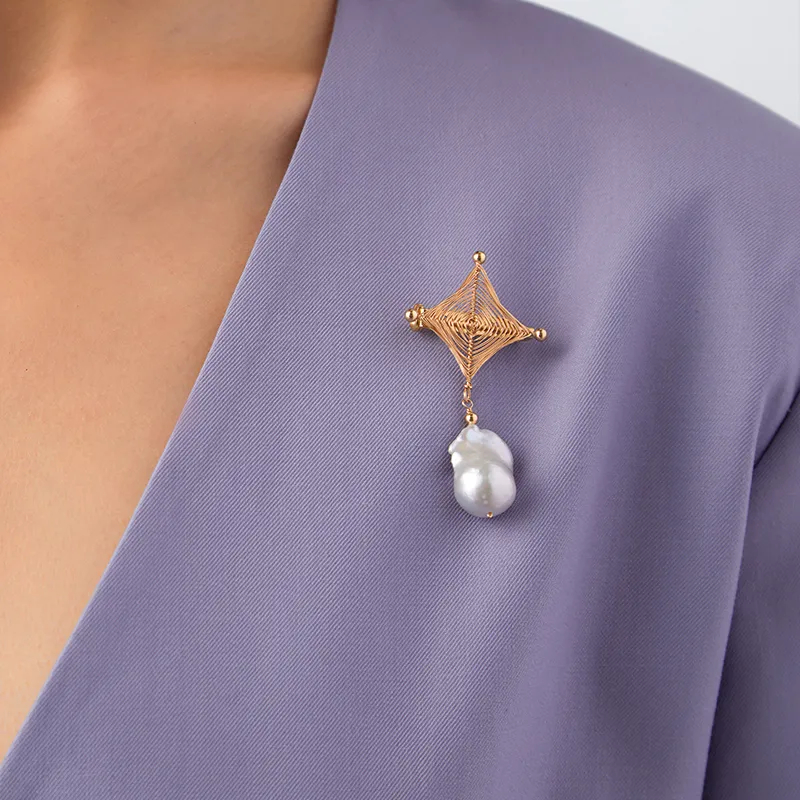 COCOKIM Freshwater Pearl Brooches Unisex Gold-1