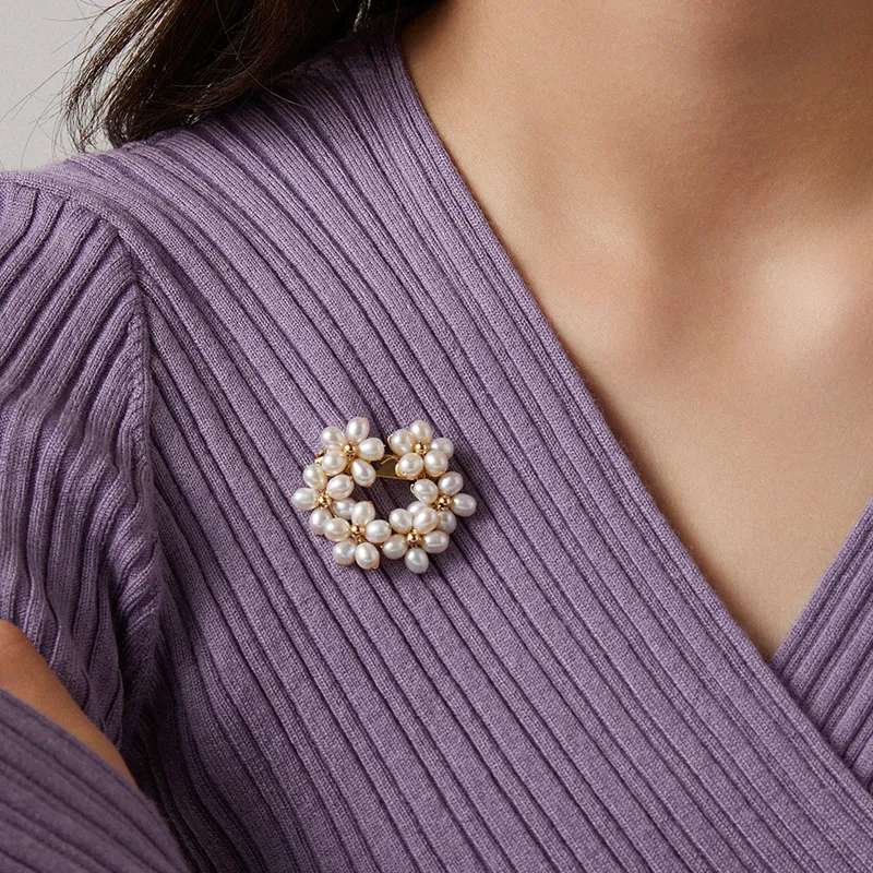 COCOKIM Freshwater Pearl Brooches Unisex Gold-2