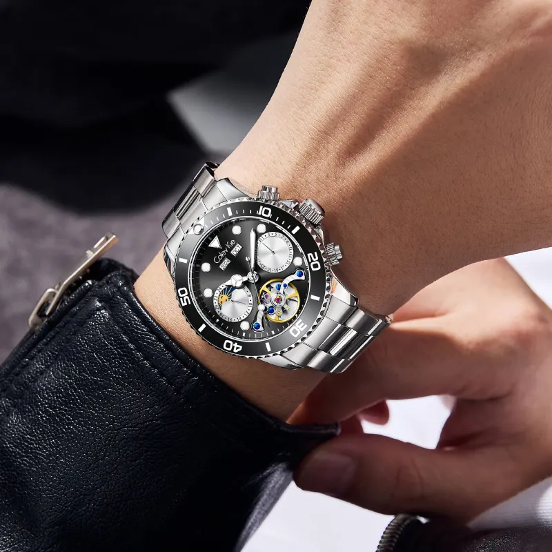 Colev Kie Automatic Mechanical Movement Steel Strap Men's Watches Green Dial-9